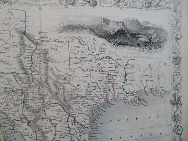 Texas California Gold Rush Prospecting 1851 Tallis Rapkin decorative map