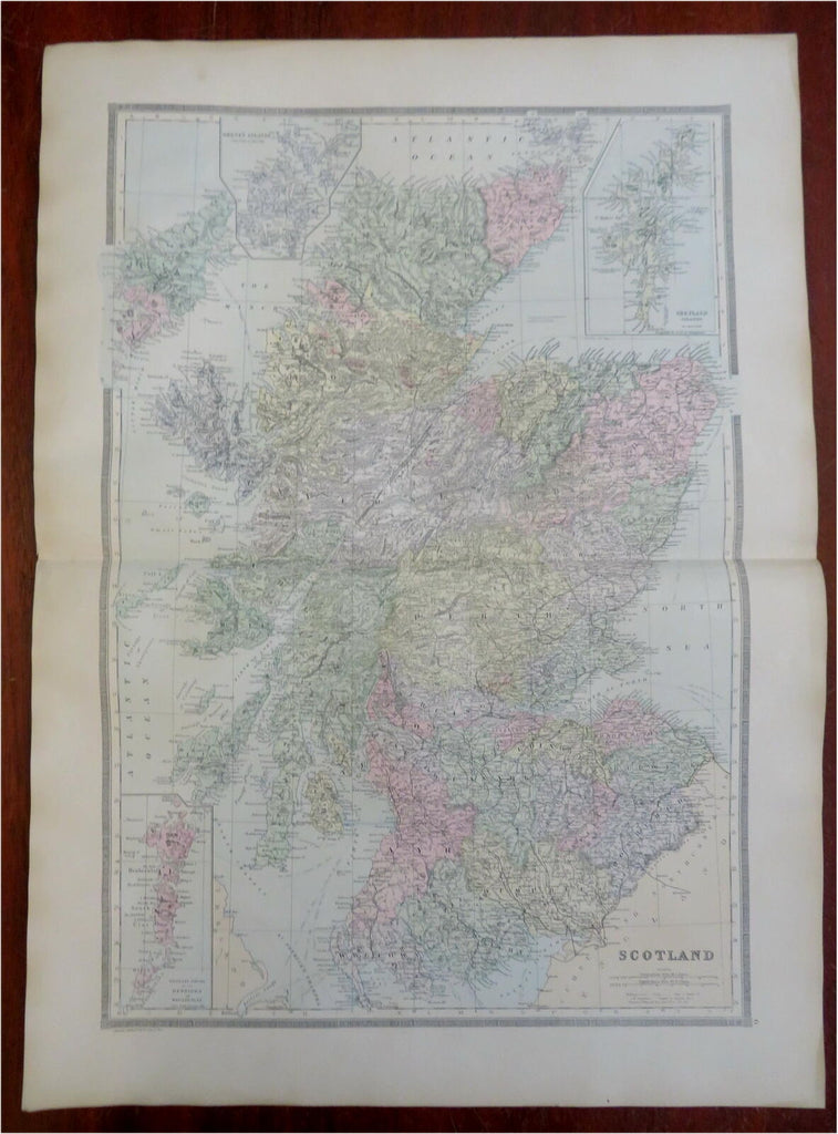 Scotland Edinburgh Glasgow Aberdeen 1889-93 Bradley folio hand color detail map