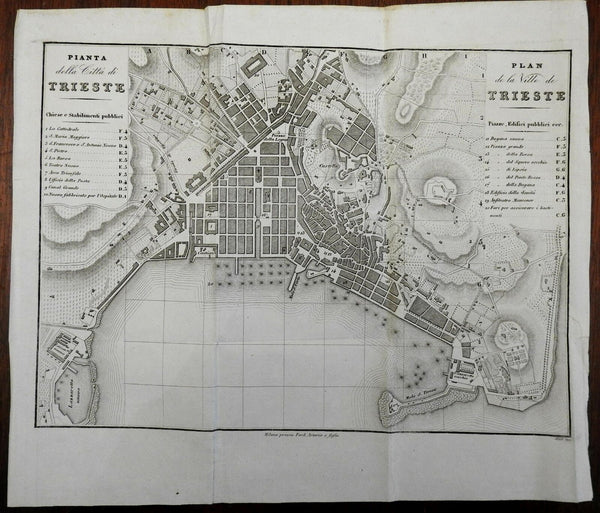 Trieste Italy Italia 1842 scarce detailed Italian city plan