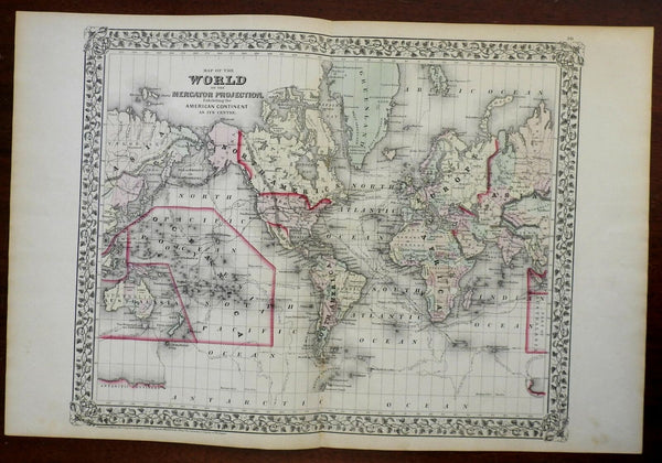 World Map on Mercator's Projection Americas Explorer tracks 1872 Mitchell map