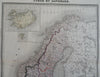 Sweden & Denmark Island Norway Faroe Islands 1861 Tardieu large hand color map