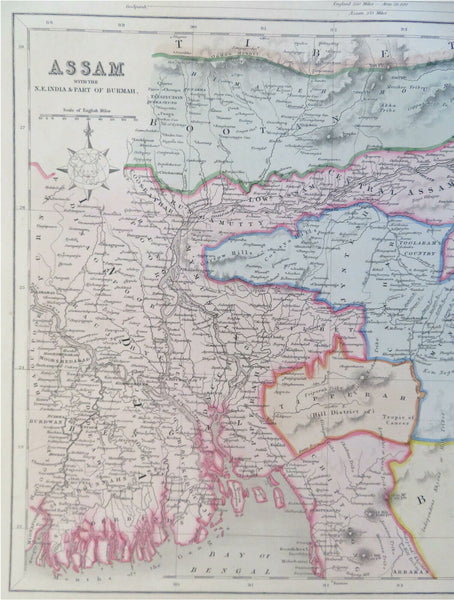 Farther India Assam Calcutta Ganges River c. 1850 Archer engraved map