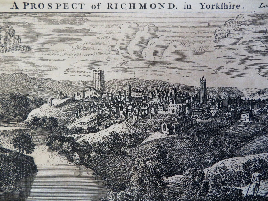 Richmond England Yorkshire City View 1753 engraved bird's eye print