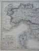 Northern Italy Milan Turin Genoa Venice Florence Rome 1844 Hall & Black map