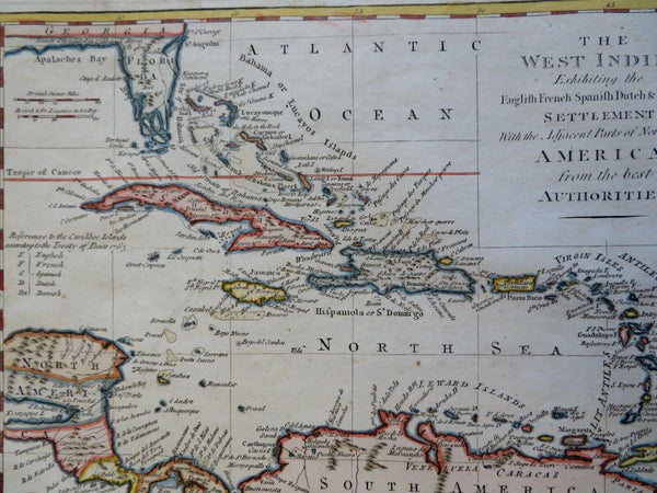 Caribbean Sea Cuba Jamaica Bahamas Hispaniola Puerto Rico c. 1780 Bowen map
