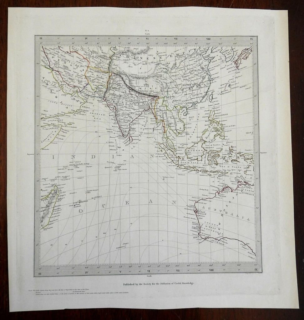 Southeast Asia British Raj India China Tibet Indian Ocean c.1840 SDUK Walker map