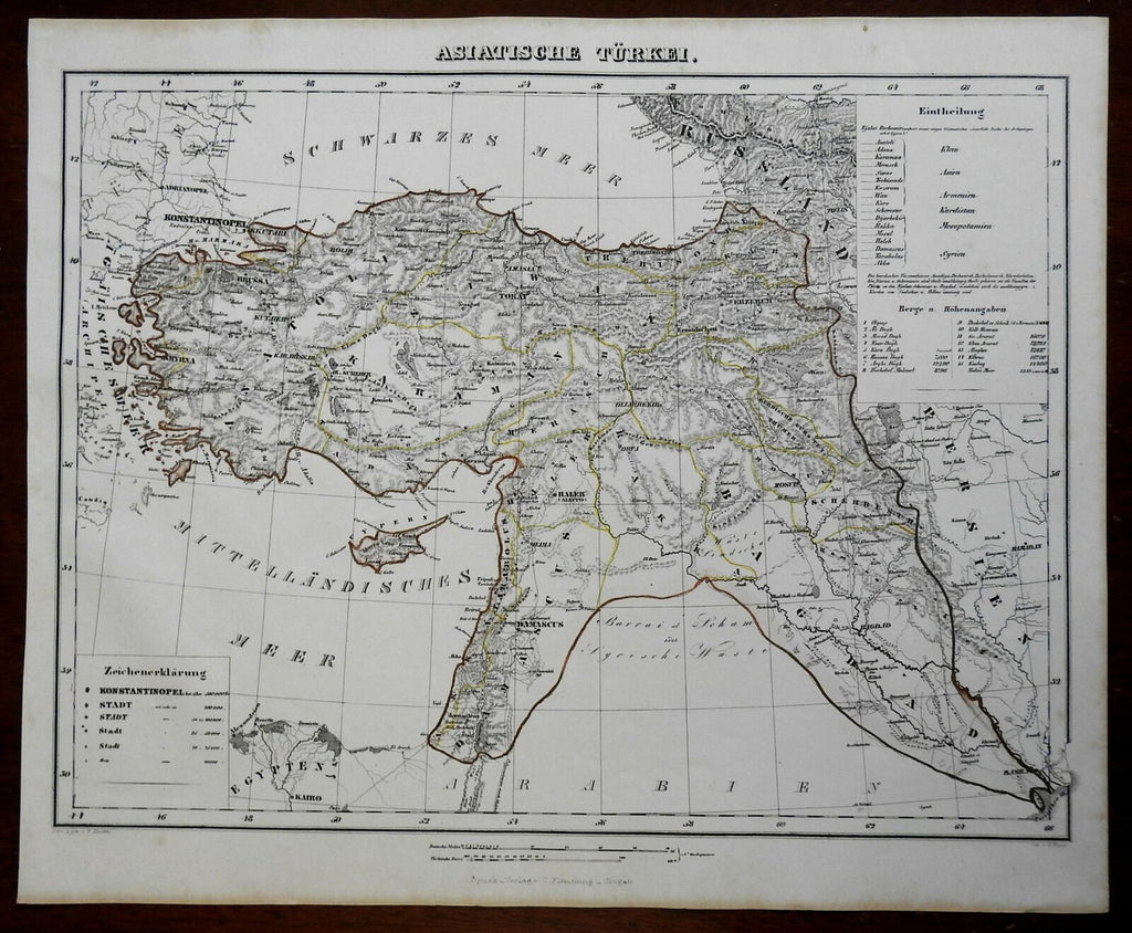 Ottoman Anatolia Asia Minor Turkey Syria Mesopotamia Armenia 1849 Flemming map