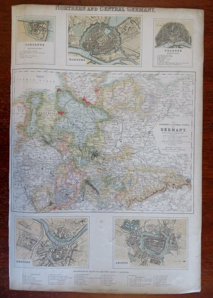 Northern Germany Coblenz Hamburg Cologne Leipzig Dresden c 1855-60 Fullarton map