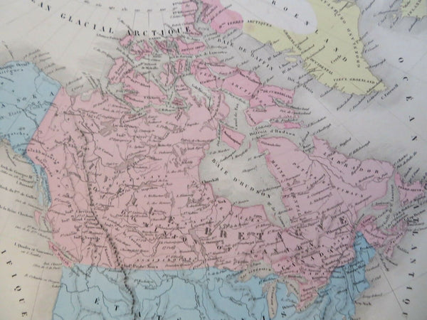 British America Canada Alaska Hudson Bay c. 1870 Vuillemin hand color map