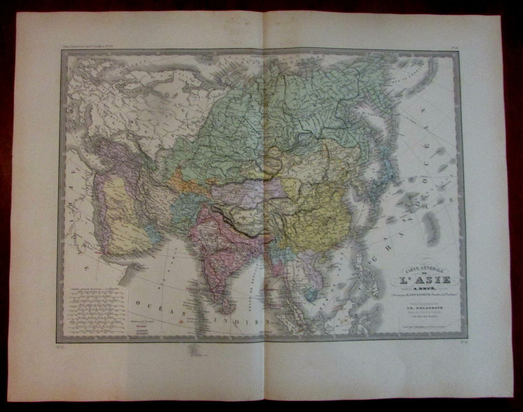 Asia continent map Arabia India China 1840 Brue large map