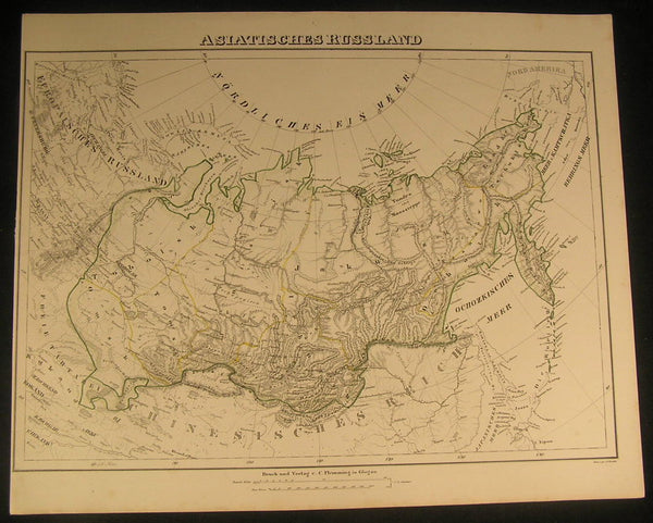 Russia in Asia Siberia Tundra c.1854 antique lithograph outline hand color map