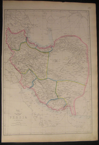 Persia Caspian Sea to Gulf c.1863 old vintage detailed large Weller map
