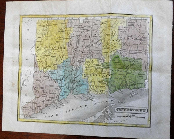 Connecticut State Map New England New Haven Hartford 1836 engraved map