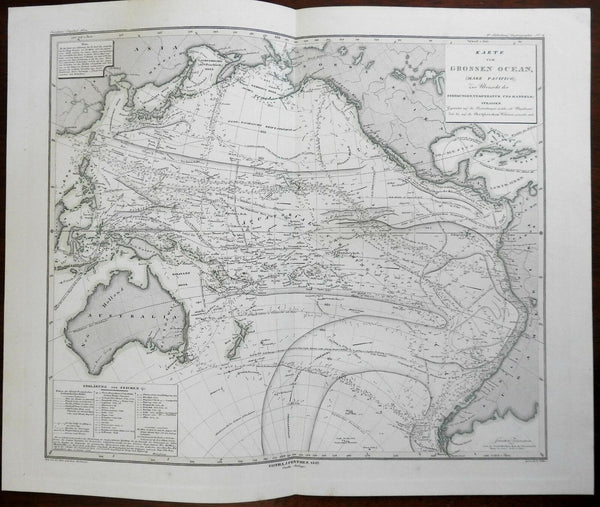 Currents of the Pacific Ocean Australia Polynesia New Zealand 1849 Berghaus map