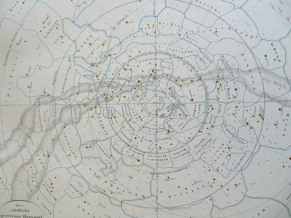 Southern Night Sky Constellations Zodiac Milky Way 1855 Bar star chart map