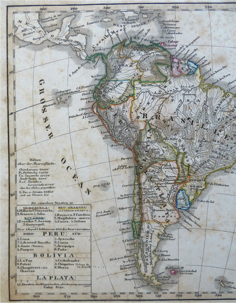 South America Brazil Peru La Plata Chile Bolivia 1843 Stieler engraved map