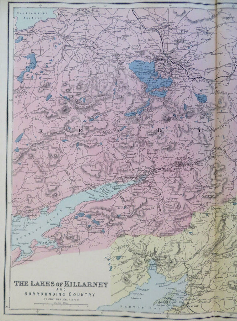 Lakes of Killarney Ireland 1881 Edward Weller hand colored map