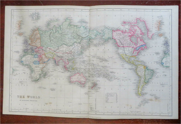 World Map on Mercator's Projection c. 1850-8 Archer engraved map