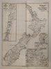 New Zealand by itself w/ insets 1878 Petermann's large scarce map hand color
