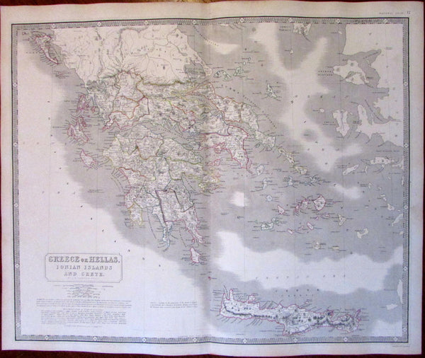 Greece Hellas Ionian Islands Crete c.1843 Johnston original hand color old map