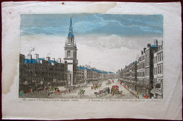 London England St. Mary-le-Bowin Cheapside c.1770 active city street view print