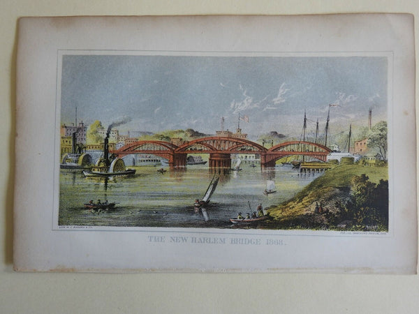 The New Harlem Bridge New York City Harlem River 1868 Valentine lithograph print