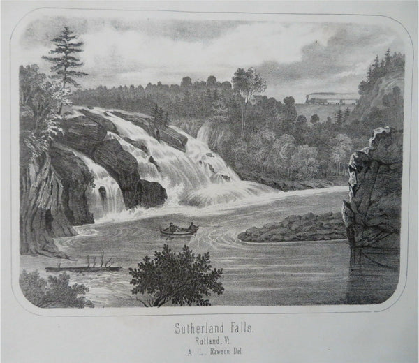 Sutherland Falls Rutland Vermont Landscape View 1861 H.F. Walling print
