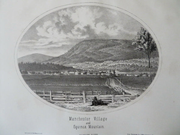 Equinox Mountain Manchester Vermont City View 1861 HF Walling lithographed print