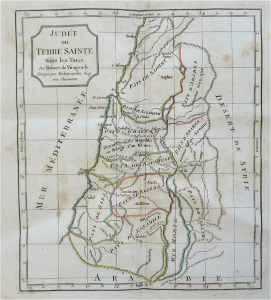 Ottoman Palestine Israel Holy Land c.1795-1806 Vaugondy Delamarche engraved map