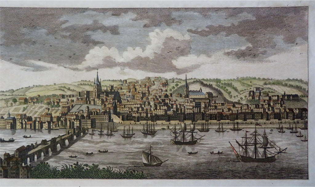 Newcastle Upon Tyne English City Panoramic View c. 1780 engraved print