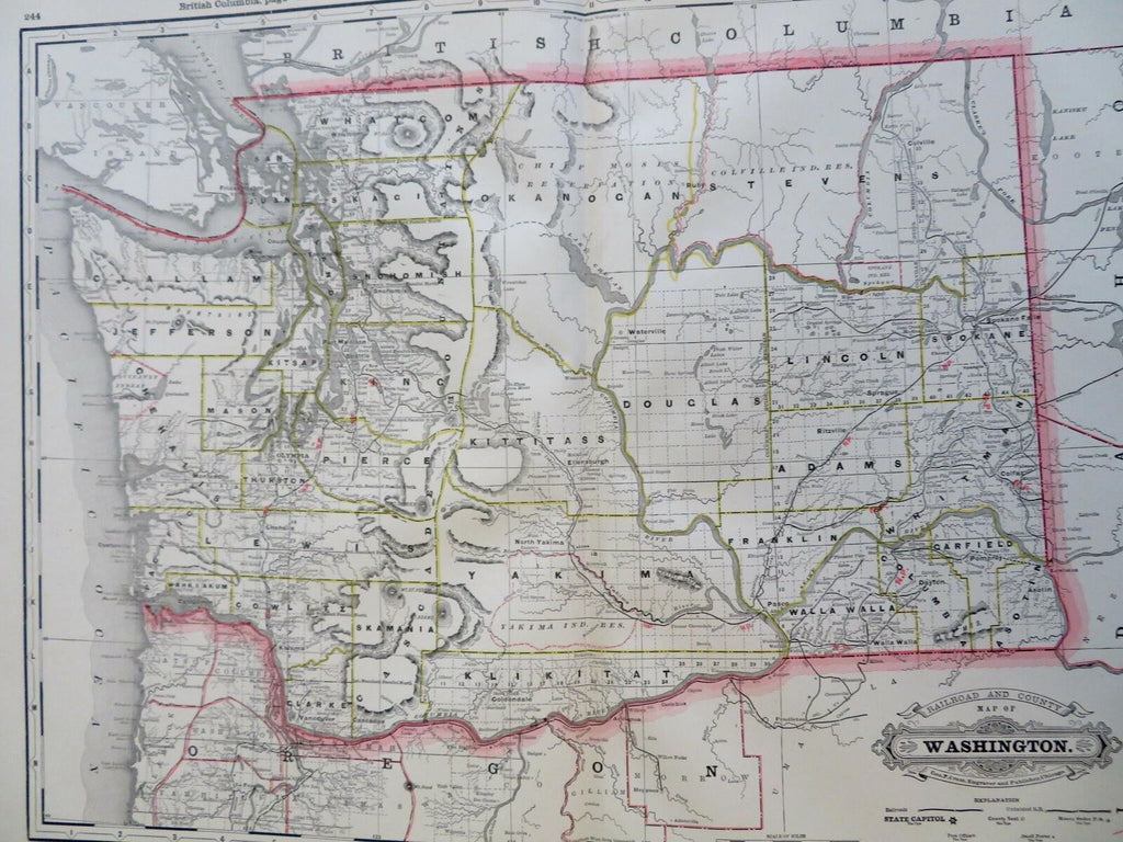 Washington Seattle Olympia Walla Walla 1887-90 Cram scarce large detailed map