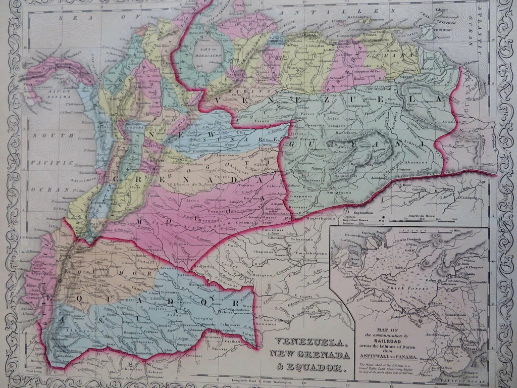 Colombia Ecuador Venezuela Panama Railroad 1856 DeSilver engraved map