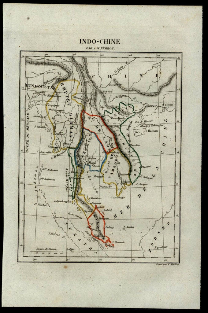 Indo China Thailand Vietnam Malaysia SE Asia 1836 Tardieu Perrot miniature map