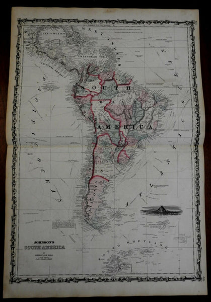 South America New Granada Brazil Columbia 1862 Johnson & Ward map Scarce Issue