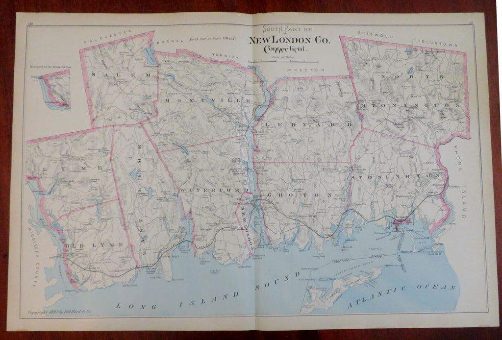 New London County Connecticut Southern Part Waterford Lyme 1893 Hurd coastal map