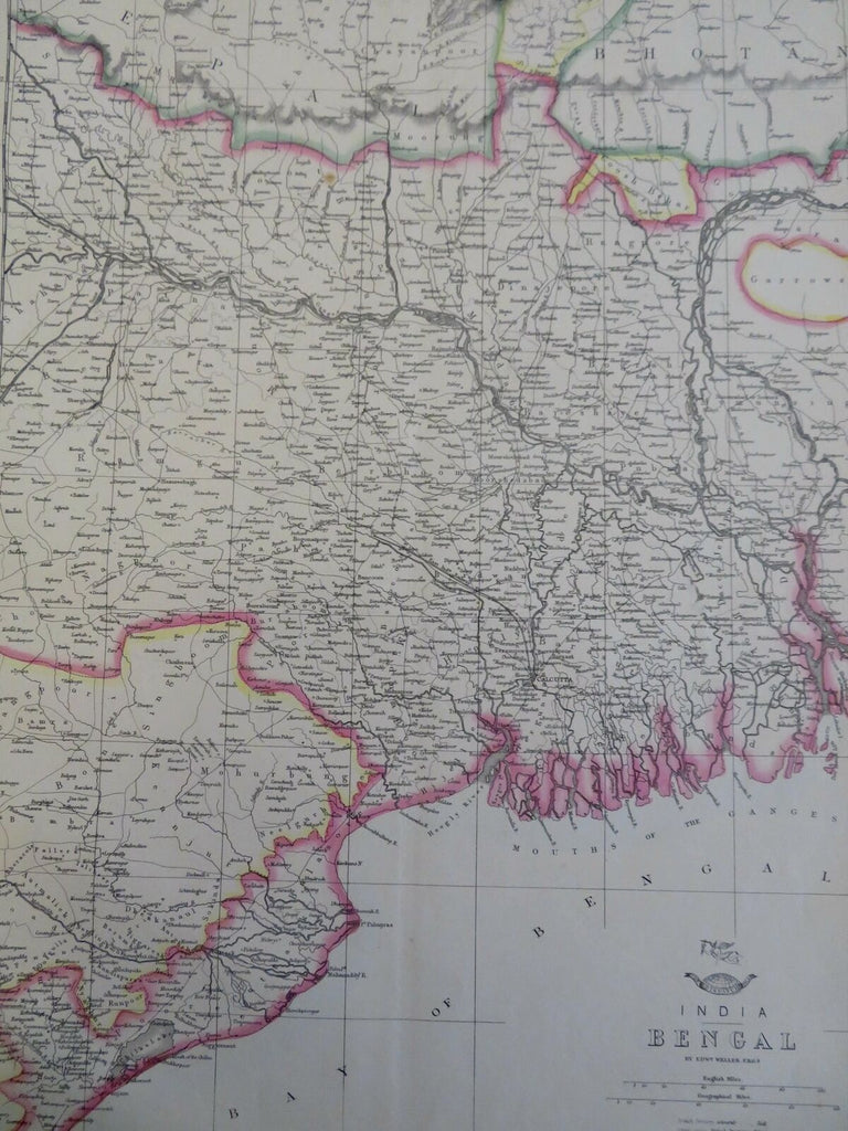 Bengal British Raj India Calcutta Ganges Delta c. 1856-72 Weller map