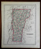 Vermont state map Montpelier Burlington 1876-9 O.W. Gray color fine large map