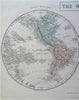 World Map in Double Hemispheres 1853 Hall engraved hand colored map Eclipse line