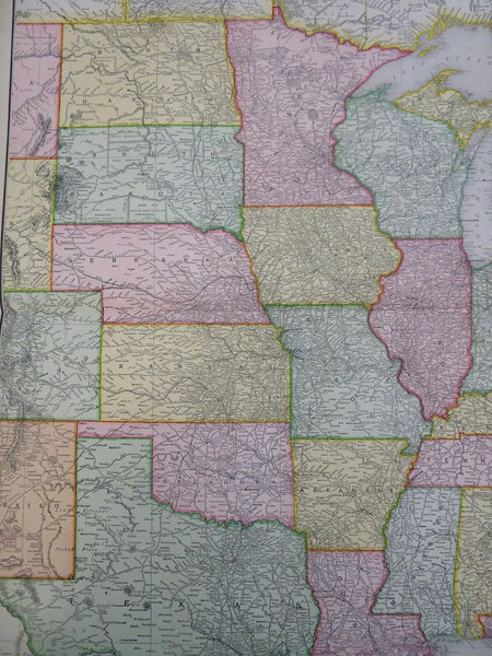 Central US Minnesota Iowa Dakota Illinois Missouri 1907 McNally large map