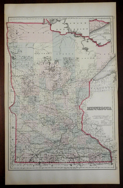 Minnesota Twin Cities Duluth lake Superior 1876-9 O.W. Gray color fine large map