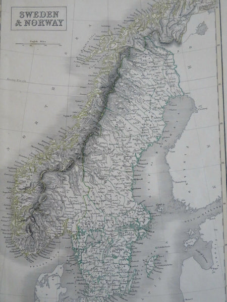 Sweden & Norway Scandinavia Stockholm Oslo Trondheim 1844 Hall & Black map