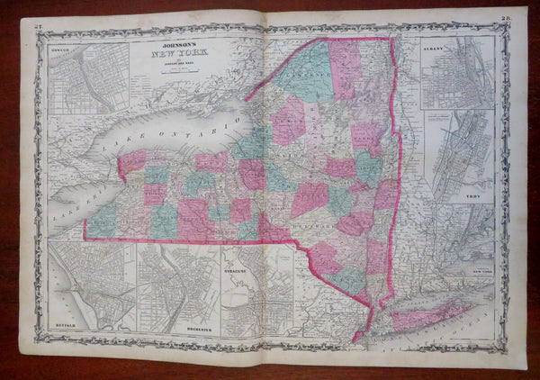 New York State Oswego Buffalo Albany Rochester 1863 Johnson & Ward Scarce Map