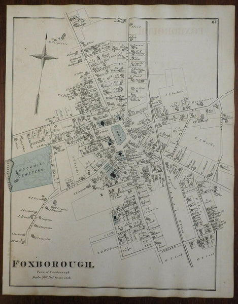 Foxborough Massachusetts 1876 Norfolk Mass. detailed city plan