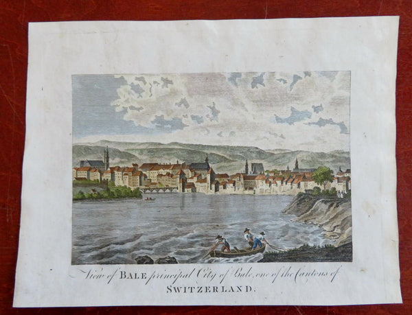 Basel City View Switzerland Church Spire Row Boats c. 1790 hand color view print
