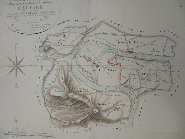 Commune de Calvire Southern France Rhone River 1808 Donnet detailed map