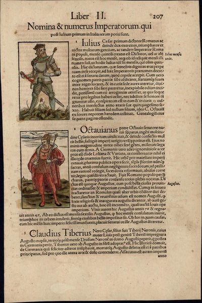 Julius Octauianus Caligula Caius c.1552 Munster rare woodcut print hand color