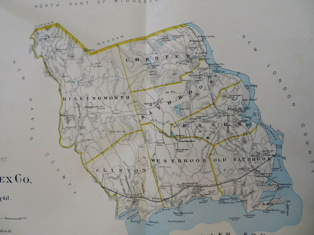 Southern Middlesex Co. Connecticut Saybrook Clinton Chester 1893 Hurd large map