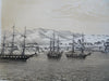 Caldera Chile Harbor View 1855 lithographed city view sailing ships