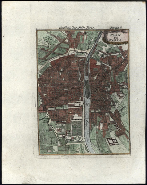 Paris France City Plan charming 1719 vintage antique Mallet city plan map