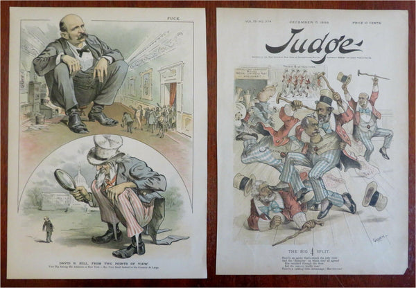 Uncle Sam US Politics D.B. Hill 1888 Puck Political Cartoons Lot x 2 great art